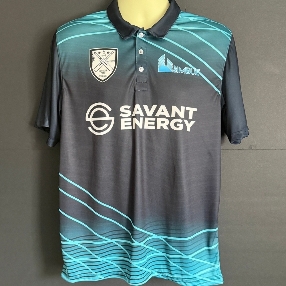 Sportiff Clutch City Cricket Jersey Mens Large Teal Black Savant Energy NWT